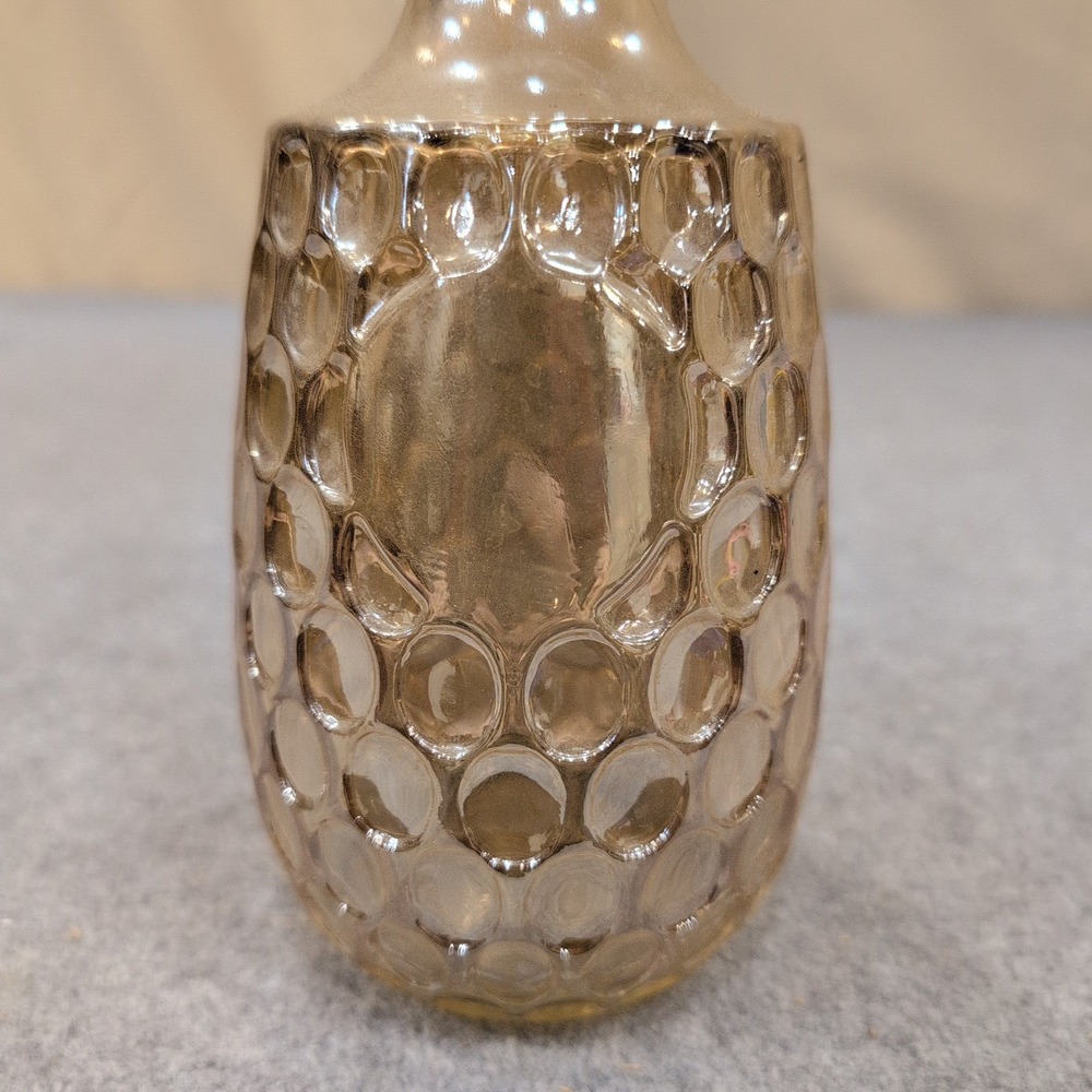 Vintage Amber Iridescent Glass Decanter‎ Thumbprint Pattern with Stopper Cork - Picture 2 of 6